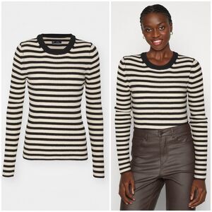 GAP Brooklyn Rib Knit Striped Crew Sweater - Black/Ivory/Gold - XL